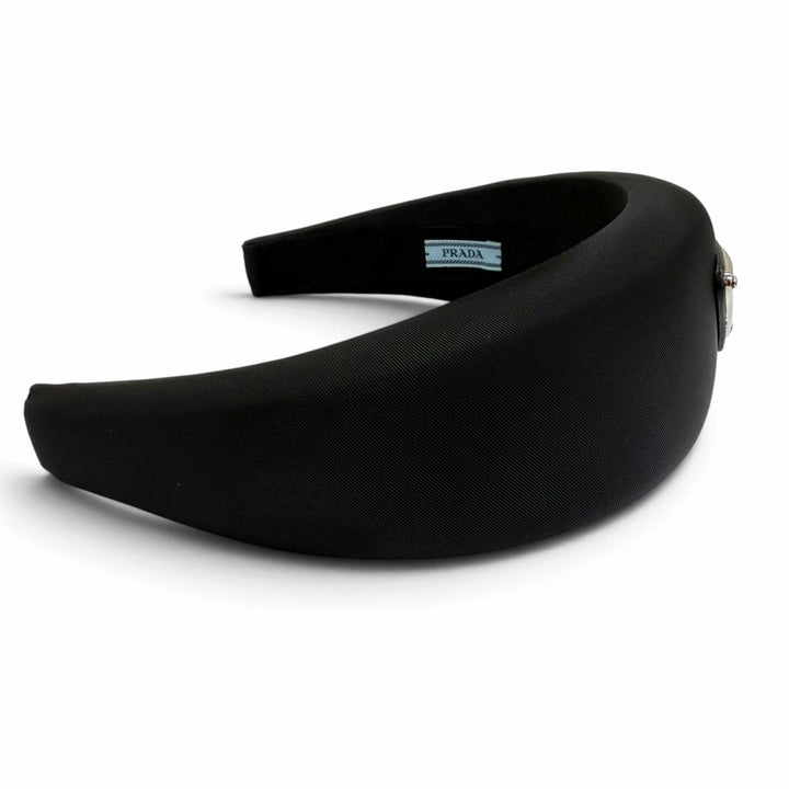 Great PRADA Katyusha Tessuto Triangle Hair Accessory with Logo black 1IH016