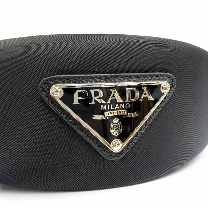 Great PRADA Katyusha Tessuto Triangle Hair Accessory with Logo black 1IH016