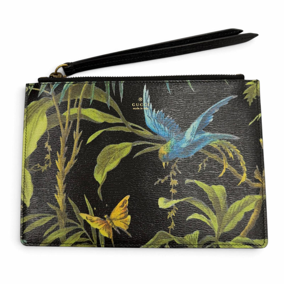 Excellent GUCCI Clutch bag Tropical print pouch/business bag leather 431270