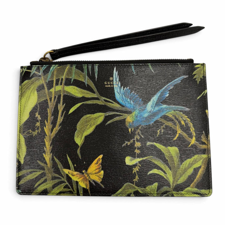 Excellent GUCCI Clutch bag Tropical print pouch/business bag leather 431270