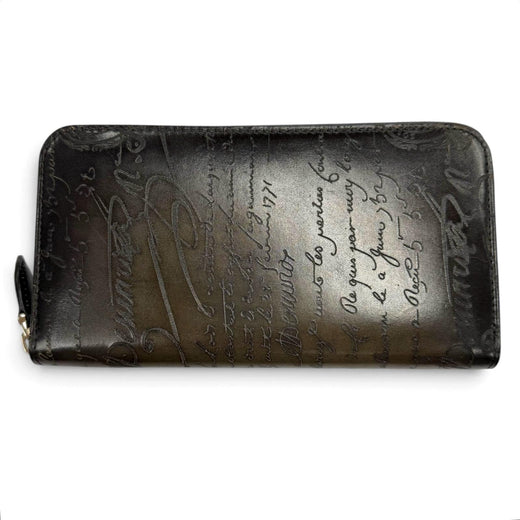 Excellent BERLUTI Purse Itauba Calligraphy Round Zip Long Wallet Black series