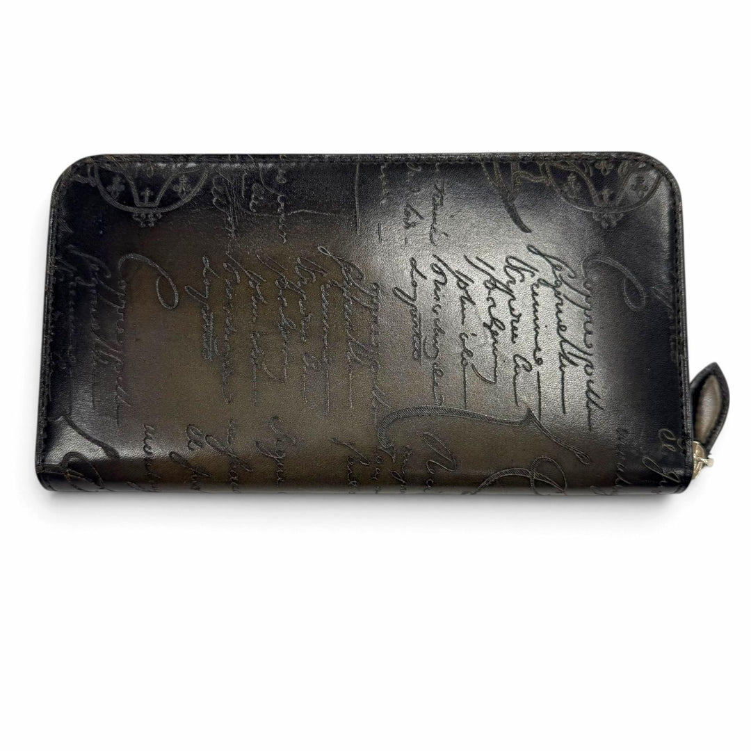 Excellent BERLUTI Purse Itauba Calligraphy Round Zip Long Wallet Black series