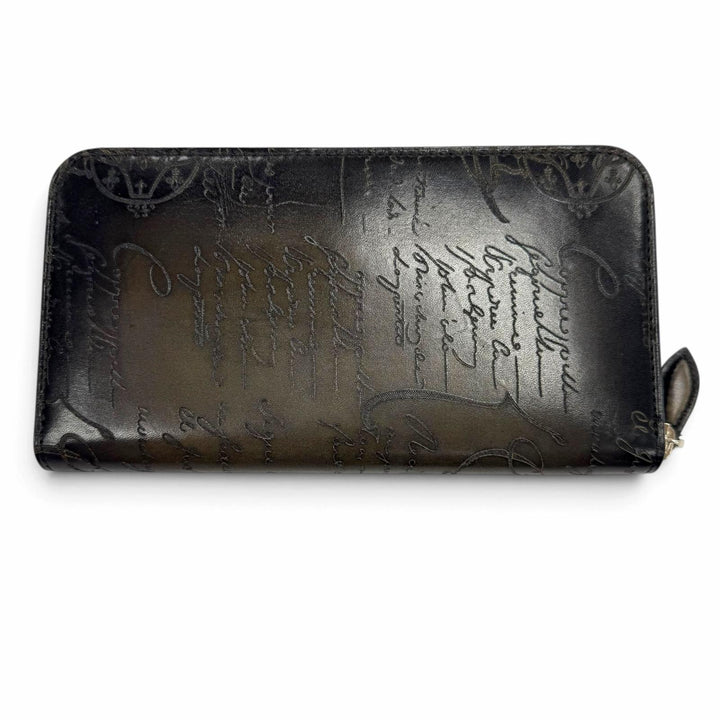 Excellent BERLUTI Purse Itauba Calligraphy Round Zip Long Wallet Black series