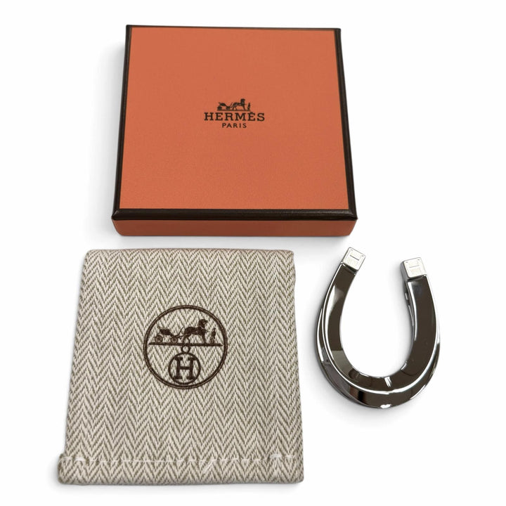 Excellent HERMES Money clip H Logo Horseshoe Bill Clip Wallet Silver metal mens