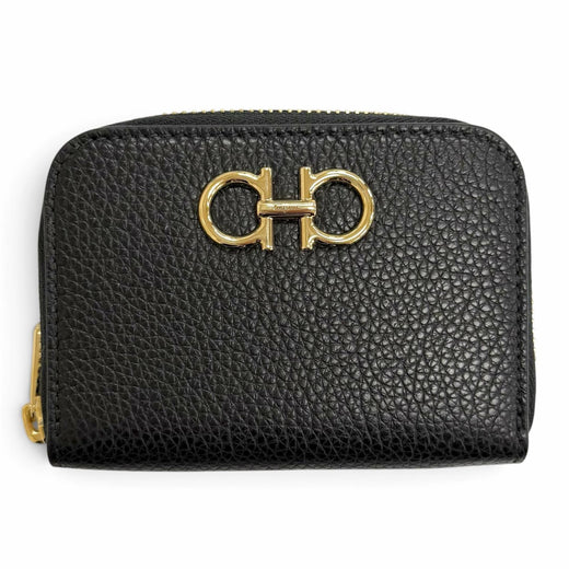 Pristine FERRAGAMO Gancini Zip Around Leather Coin Case Compact Wallet 220406