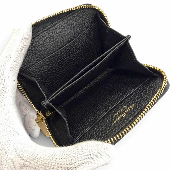 Pristine FERRAGAMO Gancini Zip Around Leather Coin Case Compact Wallet 220406