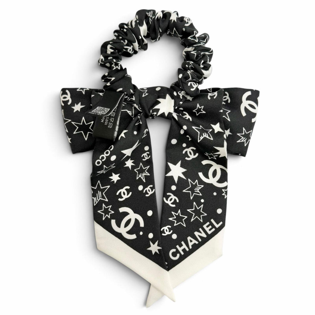 Excellent CHANEL Shush COCO Mark Logo Star Ribbon black silk Women AAA746