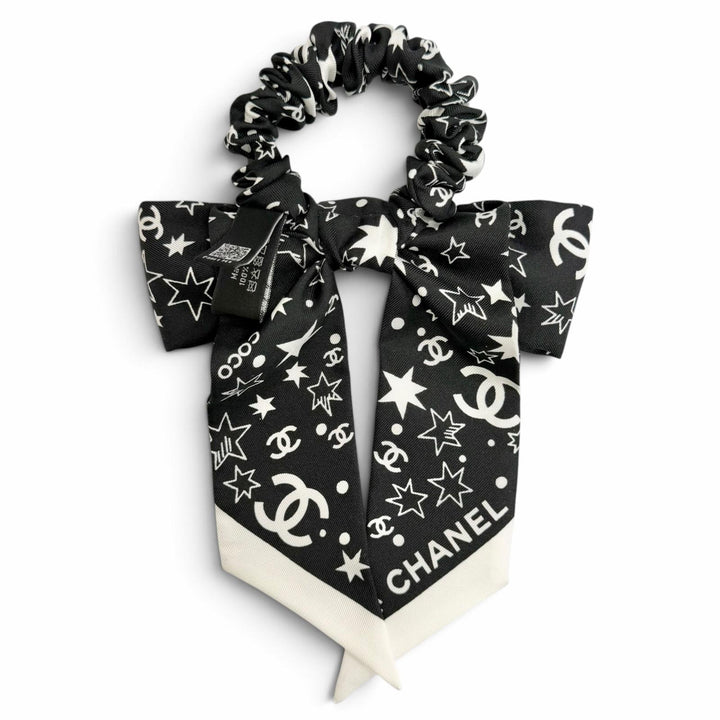 Excellent CHANEL Shush COCO Mark Logo Star Ribbon black silk Women AAA746
