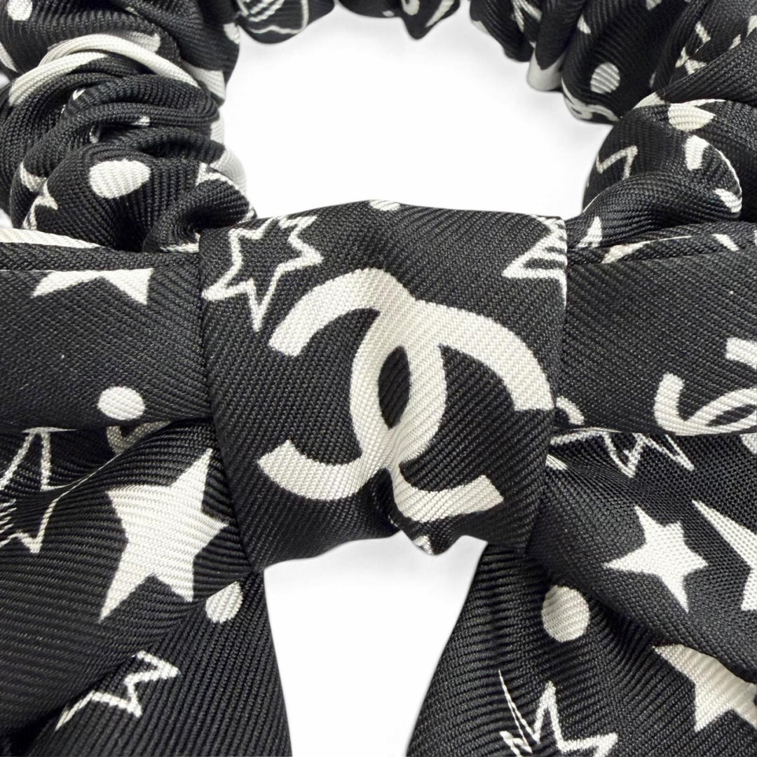 Excellent CHANEL Shush COCO Mark Logo Star Ribbon black silk Women AAA746