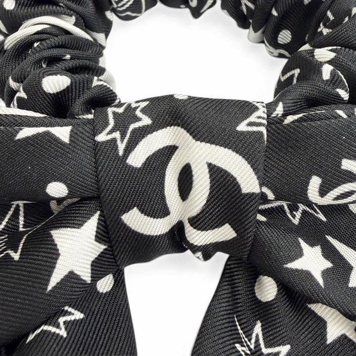 Excellent CHANEL Shush COCO Mark Logo Star Ribbon black silk Women AAA746