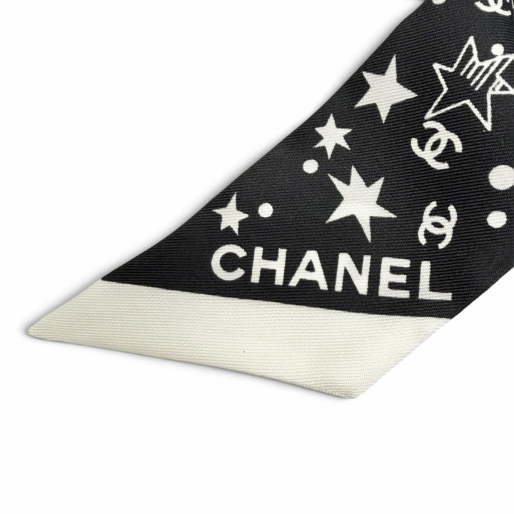 Excellent CHANEL Shush COCO Mark Logo Star Ribbon black silk Women AAA746