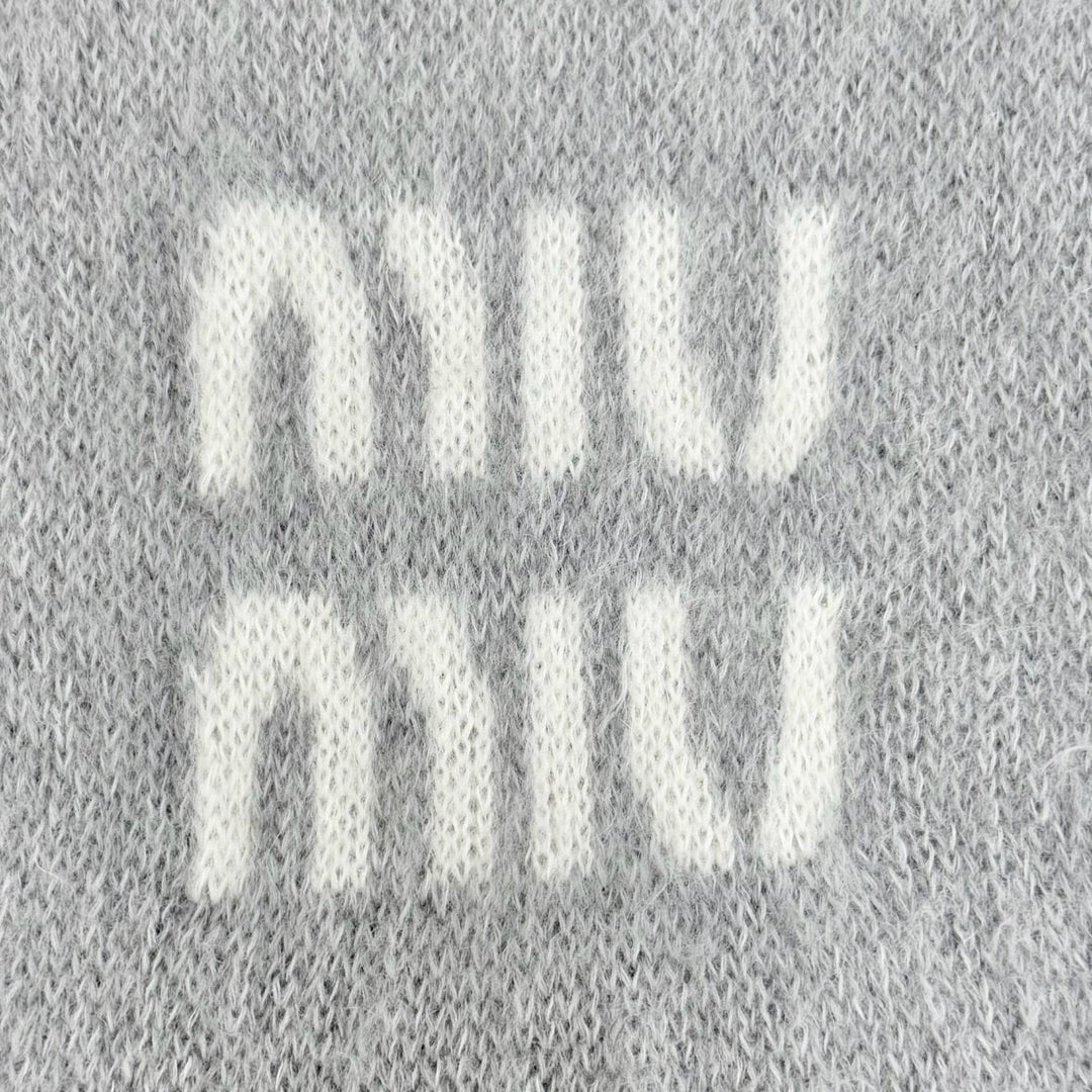 Great MIUMIU Scarf Logo Fringe Long gray mohair Women 5FS062