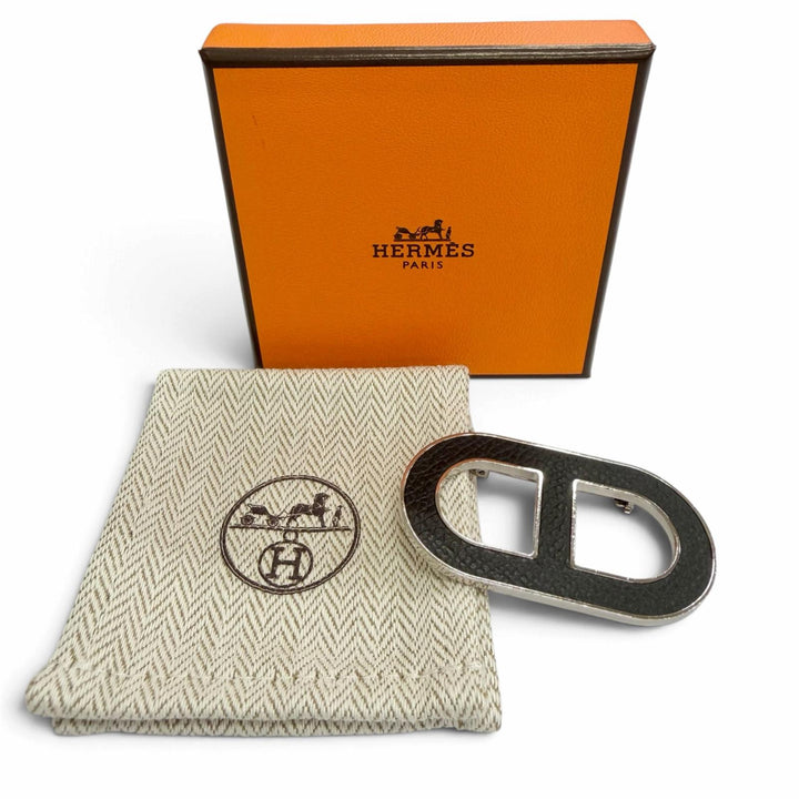 Great HERMES Brooch Chaine d'Ancre Brooch black leather Women