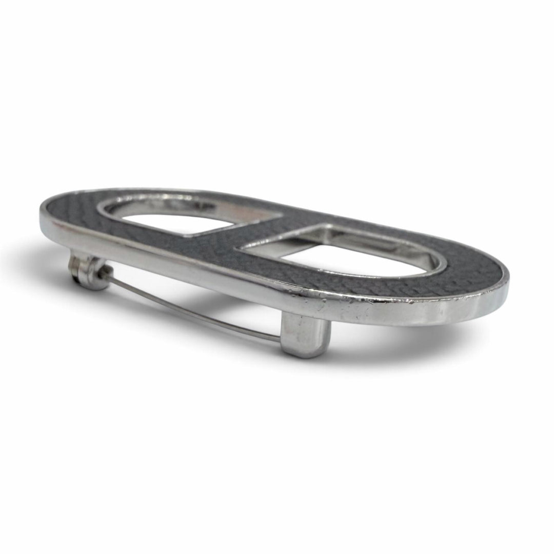 Great HERMES Brooch Chaine d'Ancre Brooch black leather Women