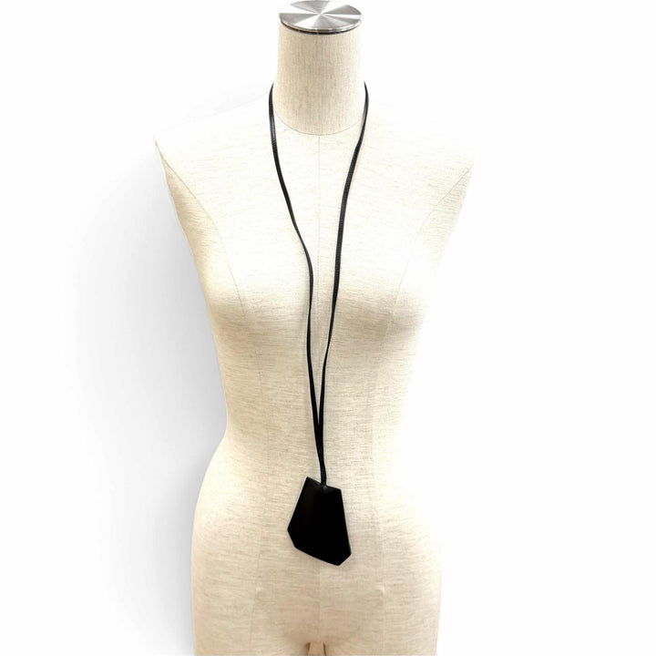 Great HERMES Necklace Margiela era Clochette charm black leather Women