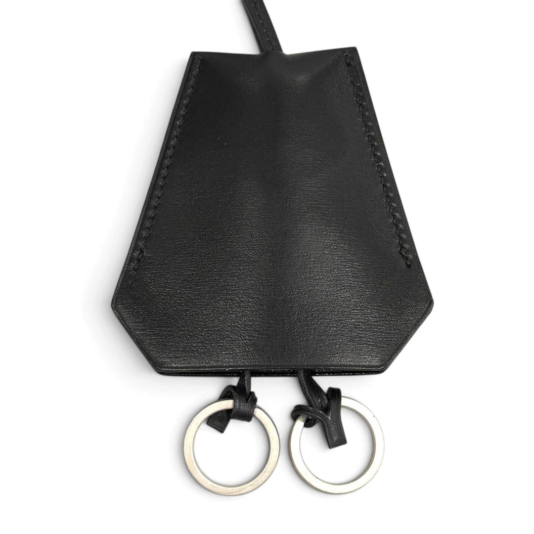 Great HERMES Necklace Margiela era Clochette charm black leather Women