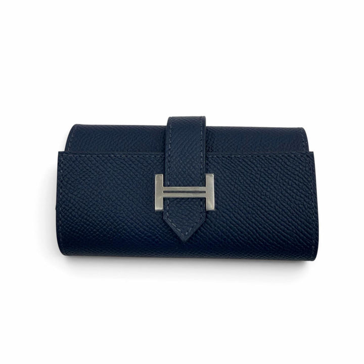 Excellent HERMES Key holder Bean H logo (4-row) Blue navy Epsom Leather mens