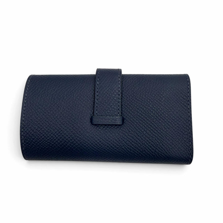 Excellent HERMES Key holder Bean H logo (4-row) Blue navy Epsom Leather mens