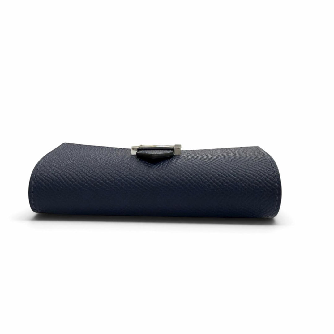 Excellent HERMES Key holder Bean H logo (4-row) Blue navy Epsom Leather mens