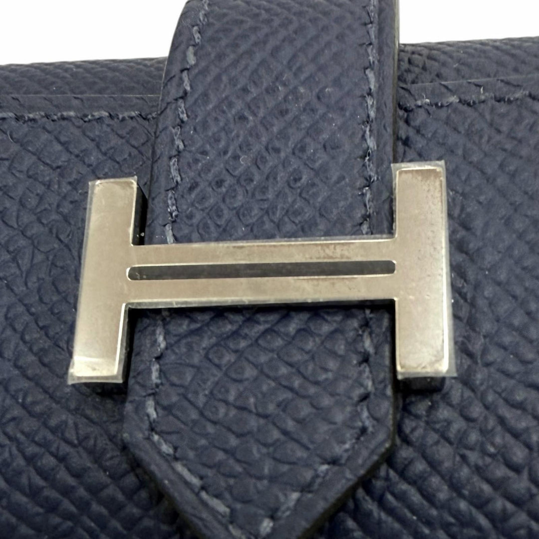 Excellent HERMES Key holder Bean H logo (4-row) Blue navy Epsom Leather mens