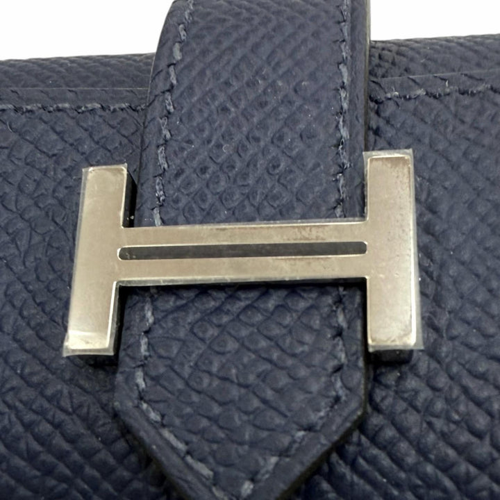 Excellent HERMES Key holder Bean H logo (4-row) Blue navy Epsom Leather mens