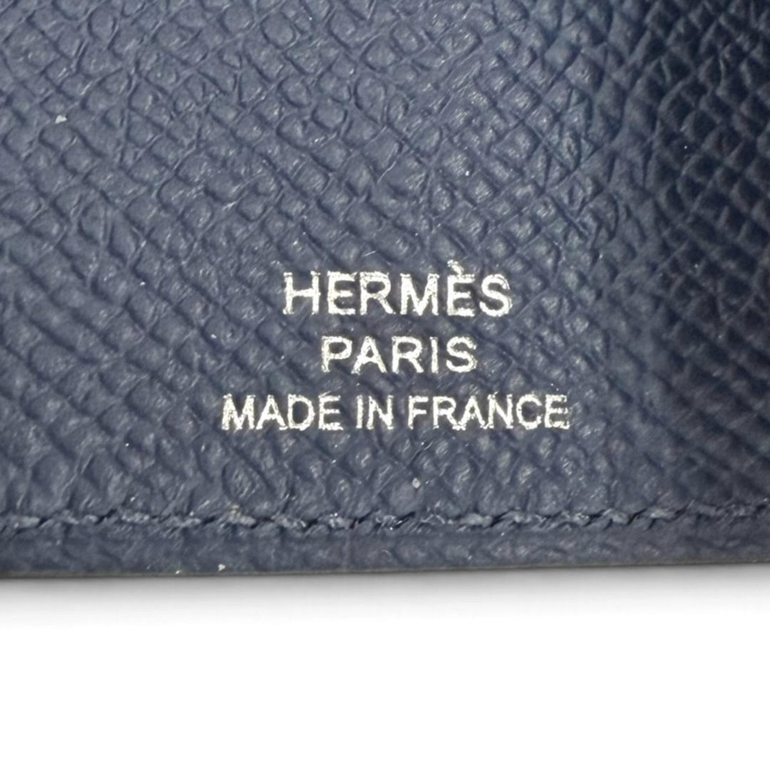 Excellent HERMES Key holder Bean H logo (4-row) Blue navy Epsom Leather mens