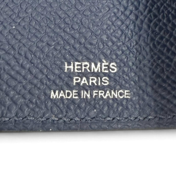 Excellent HERMES Key holder Bean H logo (4-row) Blue navy Epsom Leather mens