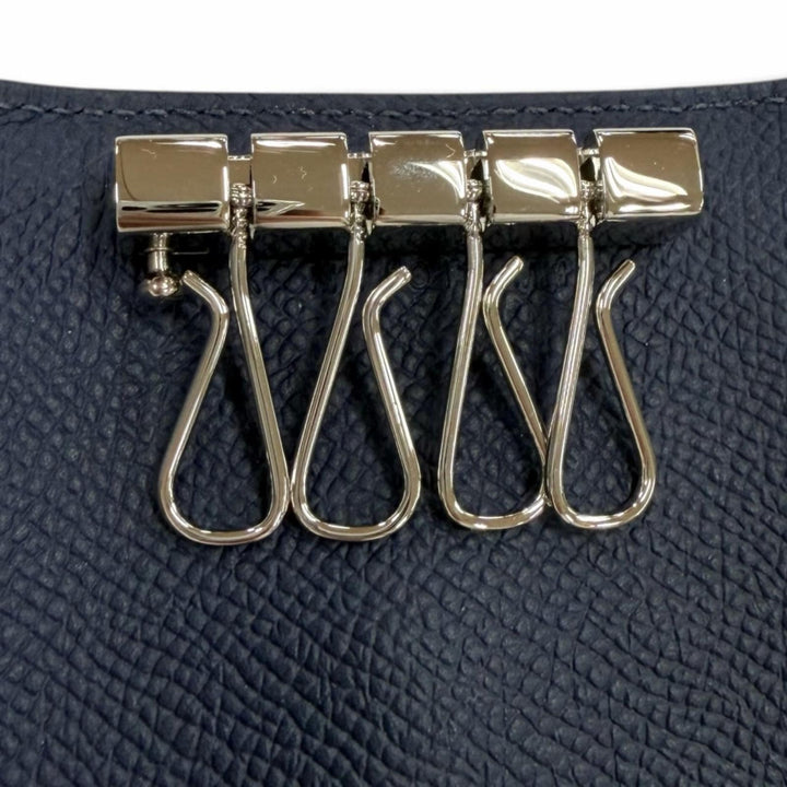 Excellent HERMES Key holder Bean H logo (4-row) Blue navy Epsom Leather mens