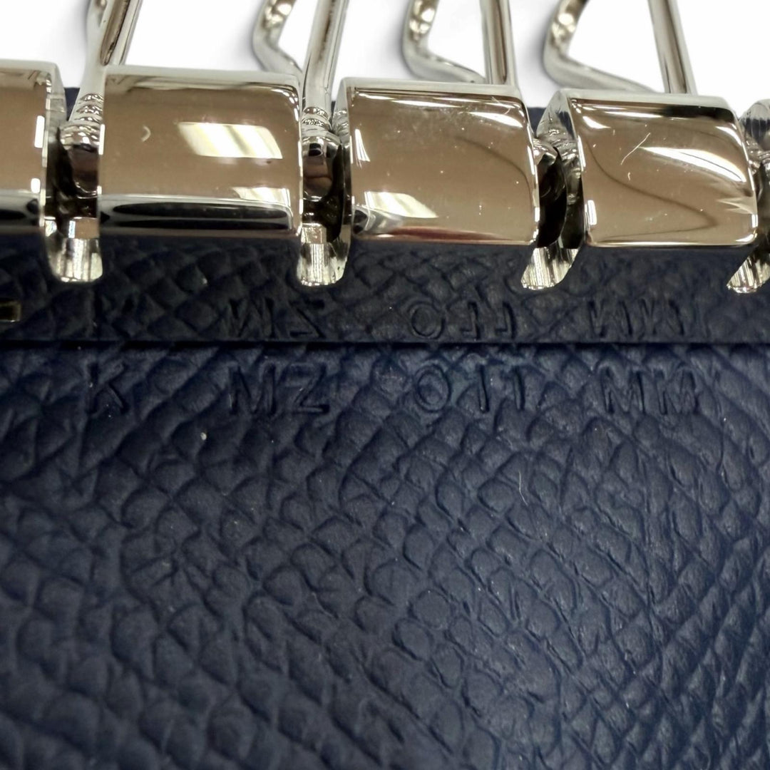 Excellent HERMES Key holder Bean H logo (4-row) Blue navy Epsom Leather mens
