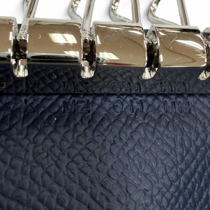 Excellent HERMES Key holder Bean H logo (4-row) Blue navy Epsom Leather mens