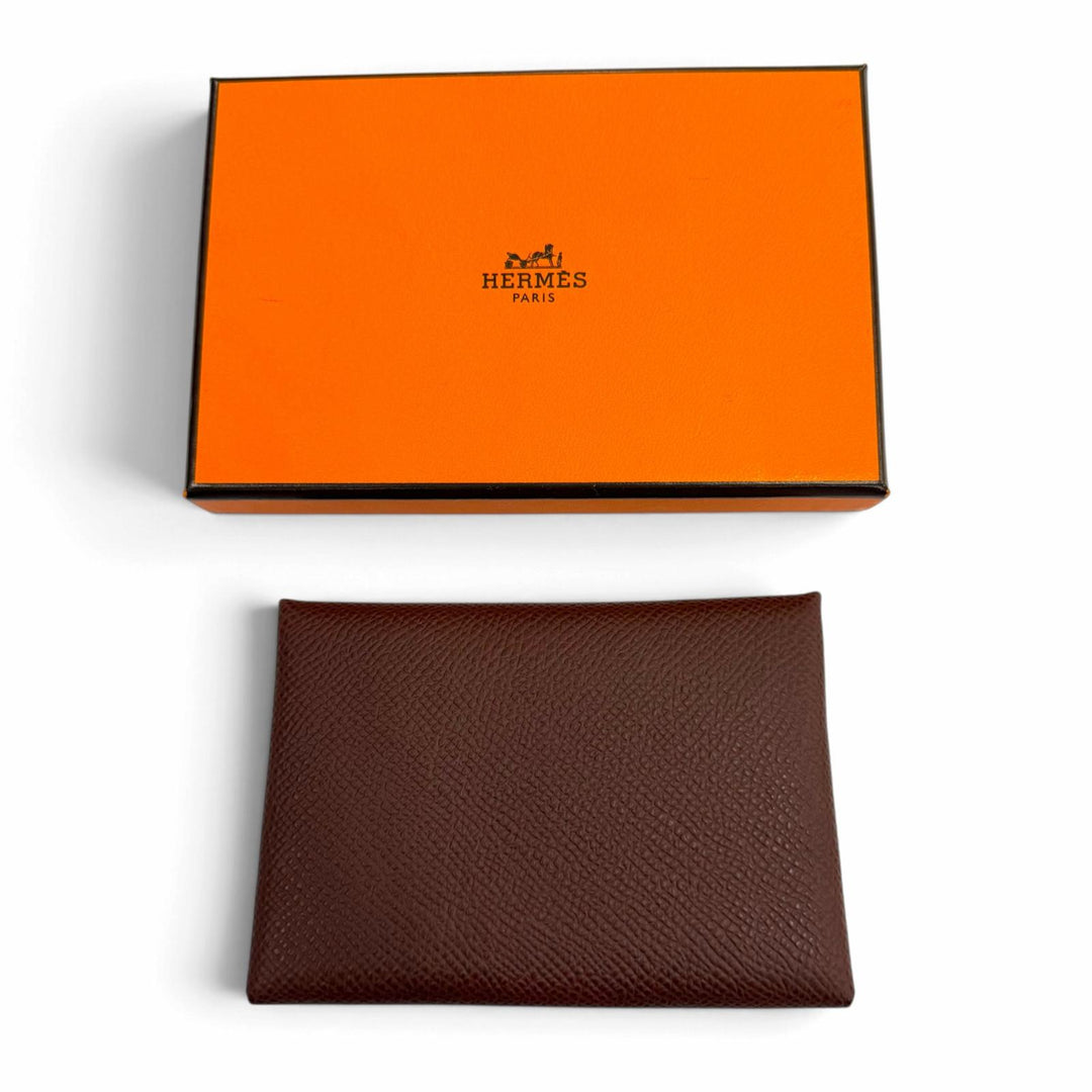 Great HERMES Coin case Calvi duo Calvi duo Epsom Leather mens