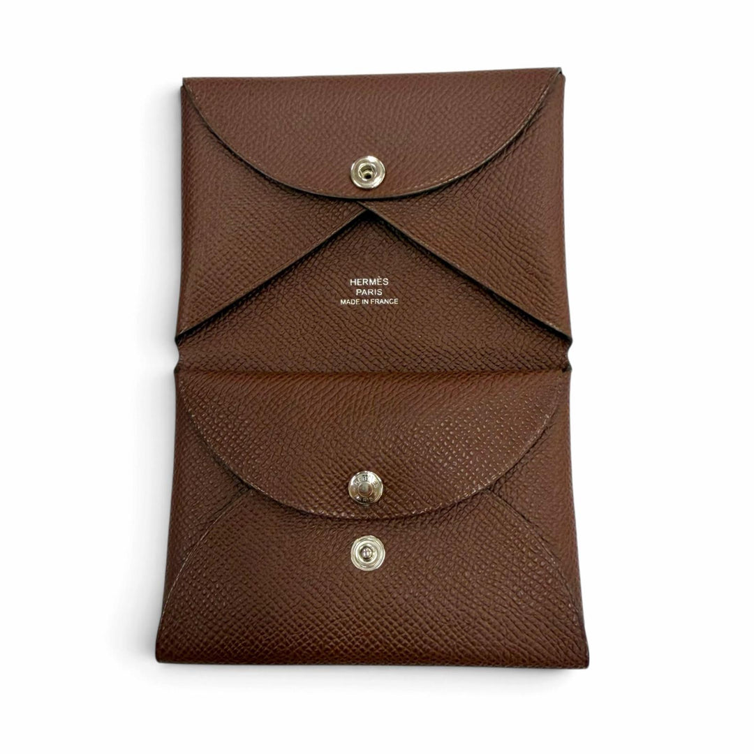 Great HERMES Coin case Calvi duo Calvi duo Epsom Leather mens