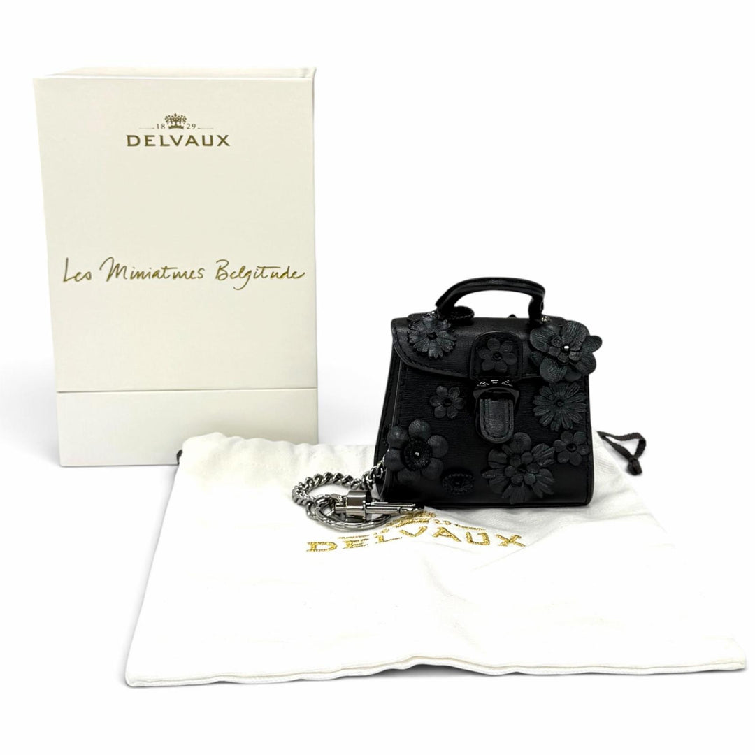 Excellent DELVAUX Bag charm Brillant Charm Flower Rhinestone Leather AE0362ARQ