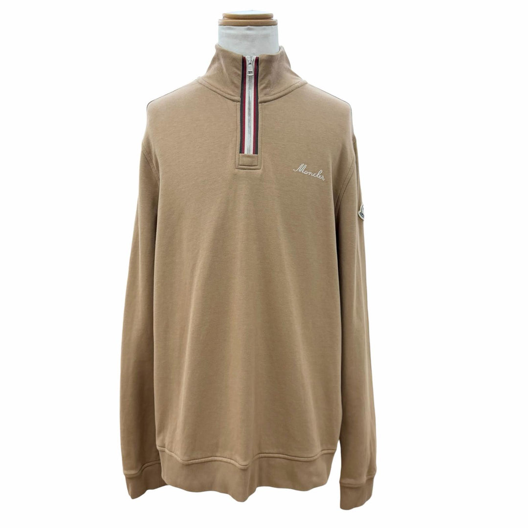 Great MONCLER sweat T-NECK High-neck half-zip pullover with logo patch Brown
