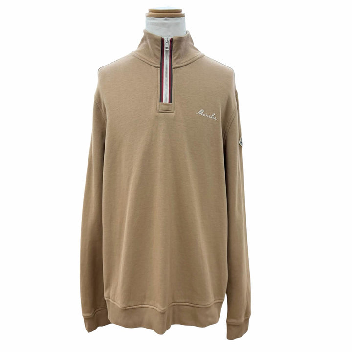Great MONCLER sweat T-NECK High-neck half-zip pullover with logo patch Brown