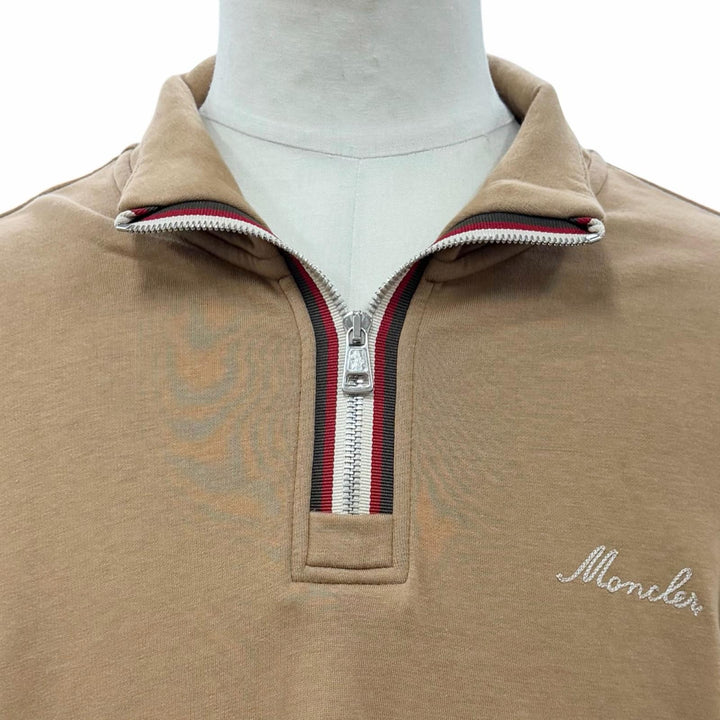 Great MONCLER sweat T-NECK High-neck half-zip pullover with logo patch Brown