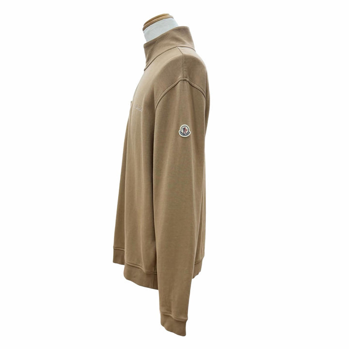 Great MONCLER sweat T-NECK High-neck half-zip pullover with logo patch Brown