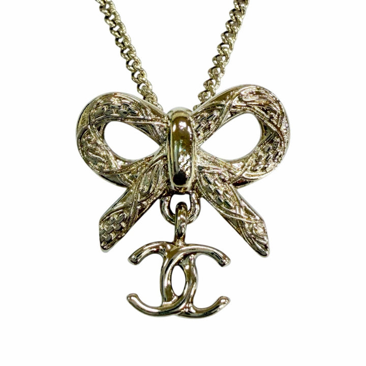 Excellent CHANEL Necklace COCO Mark Ribbon 2-Way Accessory gold Women B25K