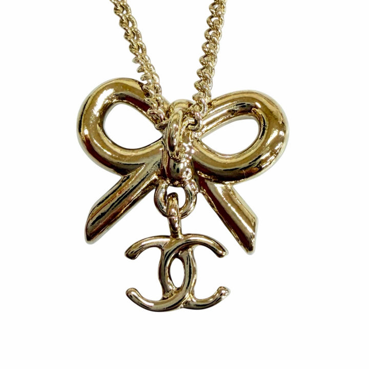 Excellent CHANEL Necklace COCO Mark Ribbon 2-Way Accessory gold Women B25K