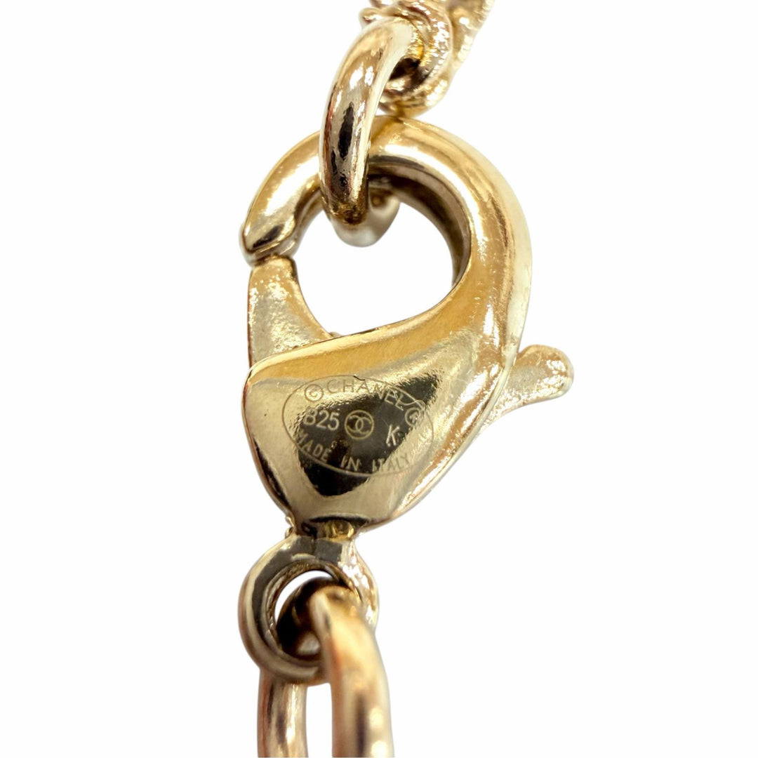 Excellent CHANEL Necklace COCO Mark Ribbon 2-Way Accessory gold Women B25K