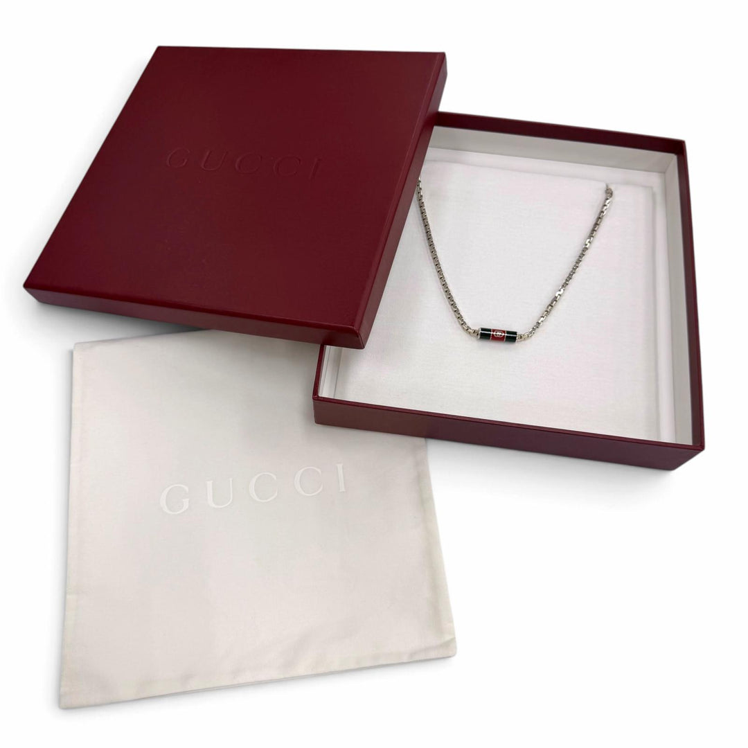Great GUCCI Necklace Stripe detail Silver AG925 mens 853880