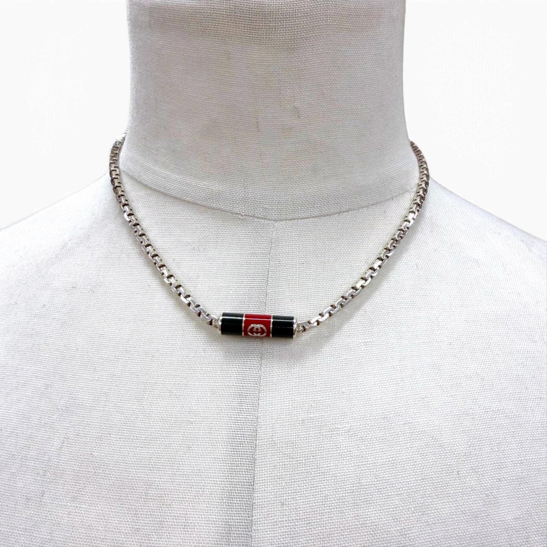 Great GUCCI Necklace Stripe detail Silver AG925 mens 853880