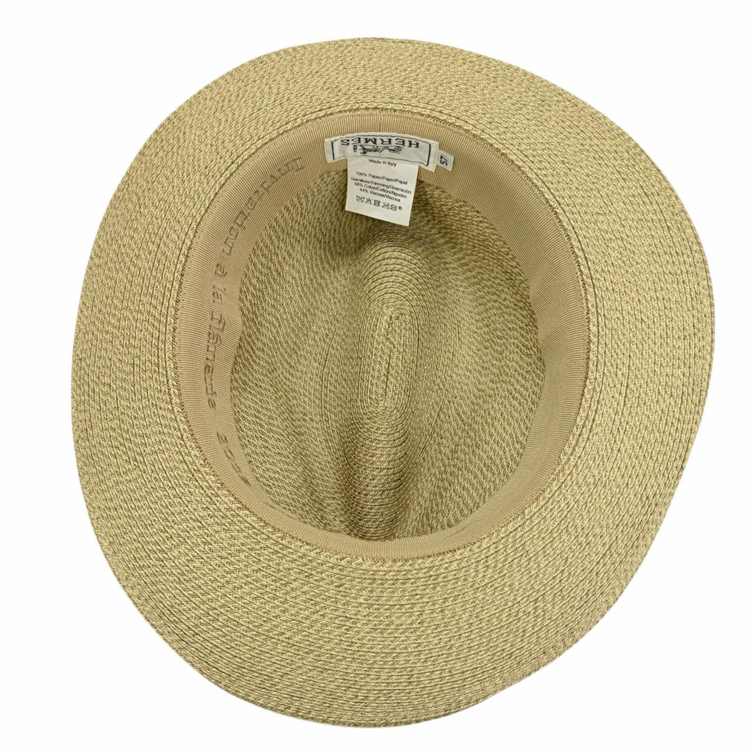 Excellent HERMES hat Ribbon tape fedora straw hat beige paper Women 57