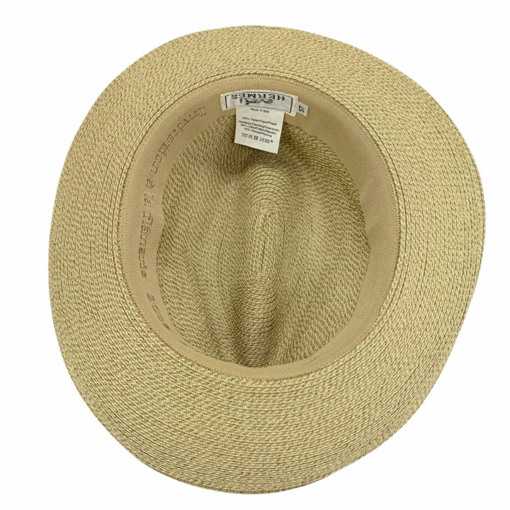 Excellent HERMES hat Ribbon tape fedora straw hat beige paper Women 57