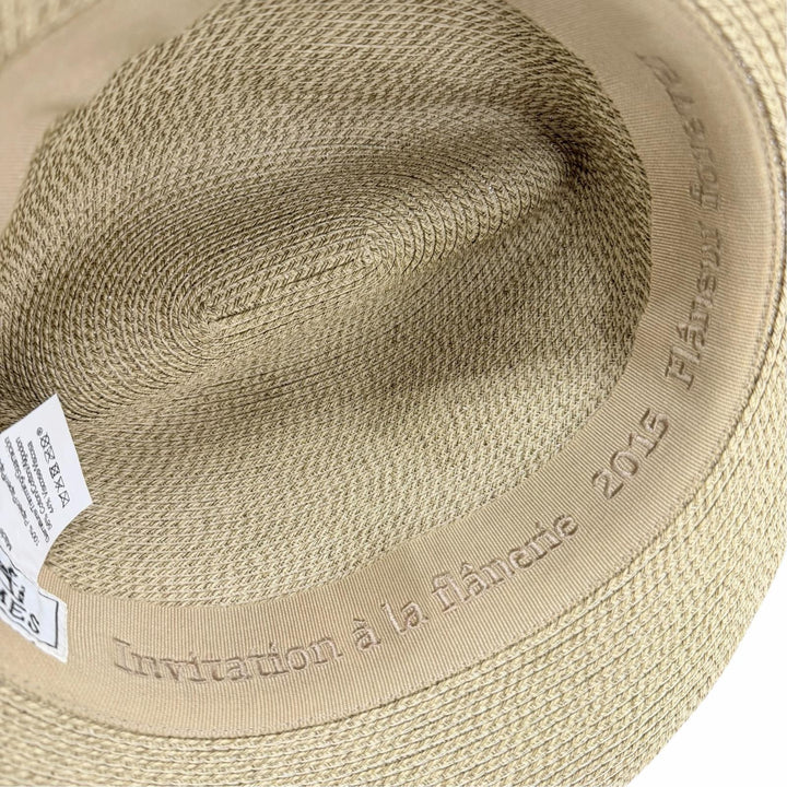 Excellent HERMES hat Ribbon tape fedora straw hat beige paper Women 57