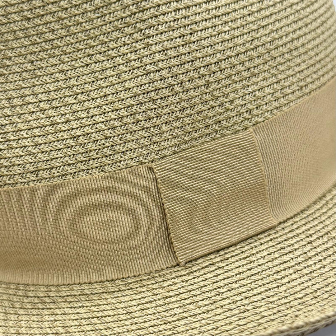 Excellent HERMES hat Ribbon tape fedora straw hat beige paper Women 57