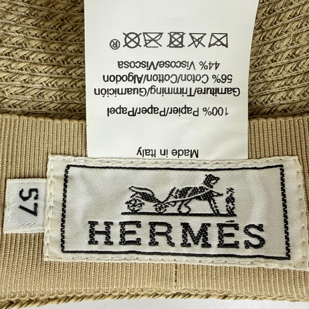 Excellent HERMES hat Ribbon tape fedora straw hat beige paper Women 57