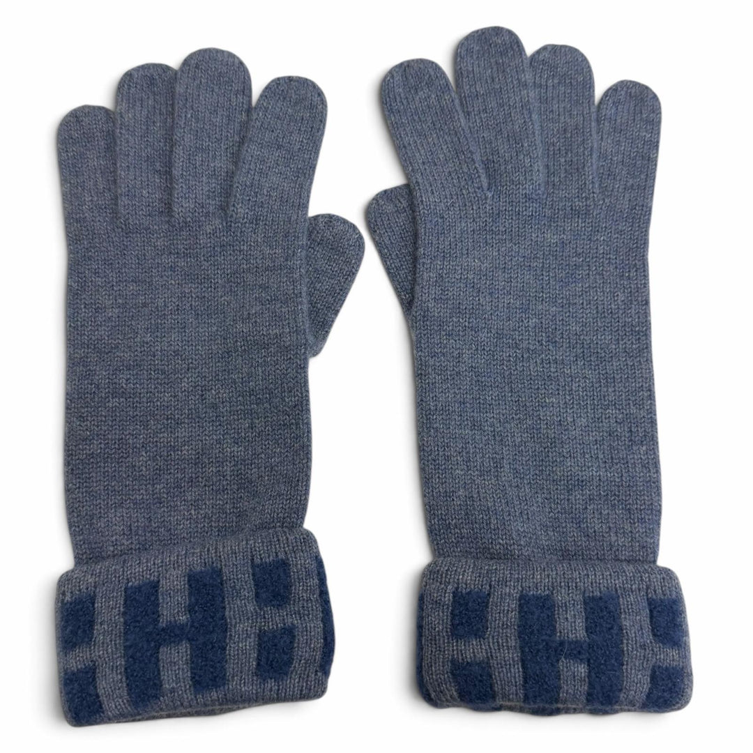 Excellent HERMES gloves Margiela period H logo blue cashmere Women