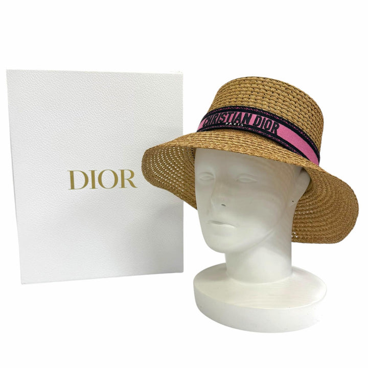 Excellent Christian Dior hat Logo ribbon, wide brim, paper 57 34DBP924G153