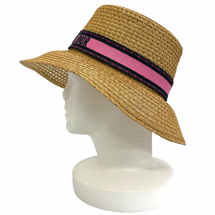 Excellent Christian Dior hat Logo ribbon, wide brim, paper 57 34DBP924G153